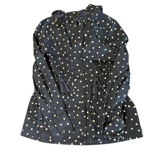 Anthropologie Daughters of Liberation Navy Blue Polka Dot Raincoat Size 2 - Picture 3 of 8
